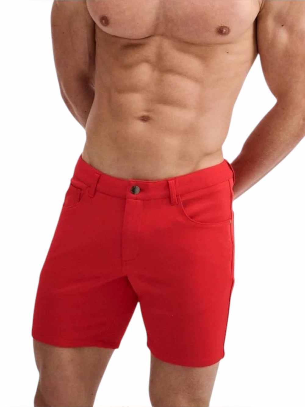 ST33LE Men's Red Stretch Knit Jean Shorts 5" Inseam Pocket Size 26 NWT Circuit
